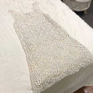 Cream Crochet dress with slip